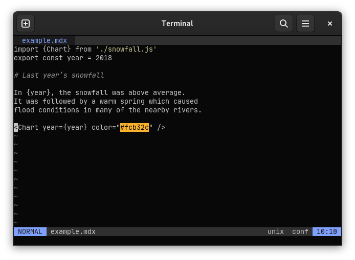 There is no syntax highlight of MDX files in Neovim out of the box